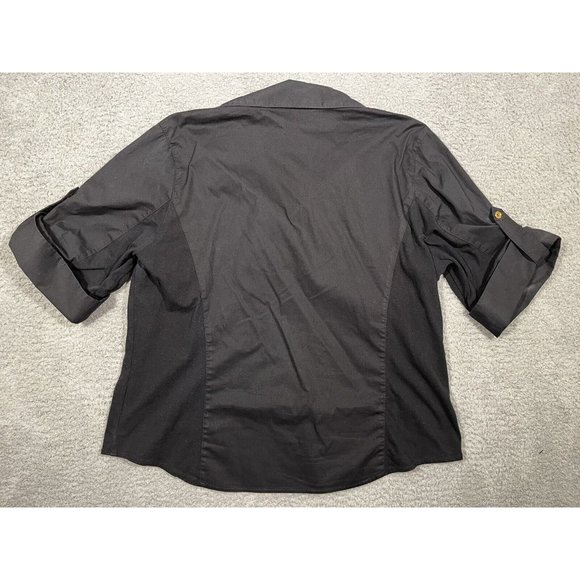 Jones New York Sport Woman Black Button Collared Shirt Stretch Roll Tab Size 1X - Picture 7 of 9